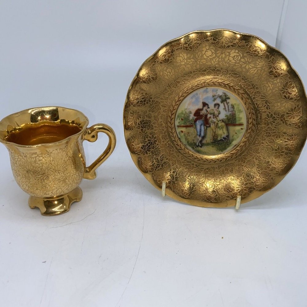 Vintage Osborne China 22K gold demitasse tea cup & saucer